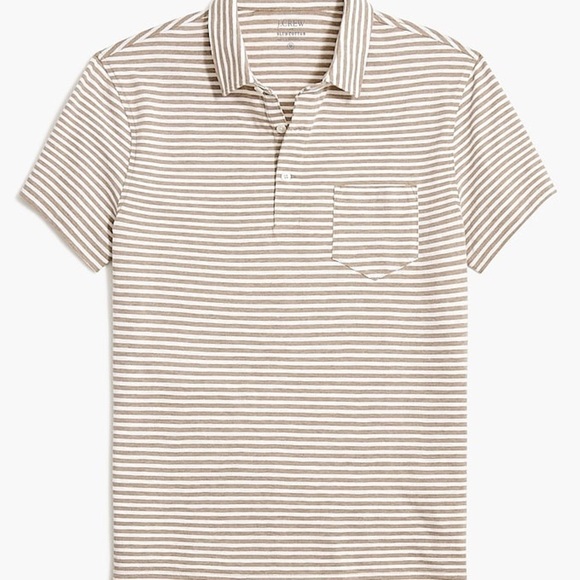 J.Crew Factory Men Polo Shirt M NWT Striped Slub Cotton Beige Tan Pocket Casual - Picture 2 of 9